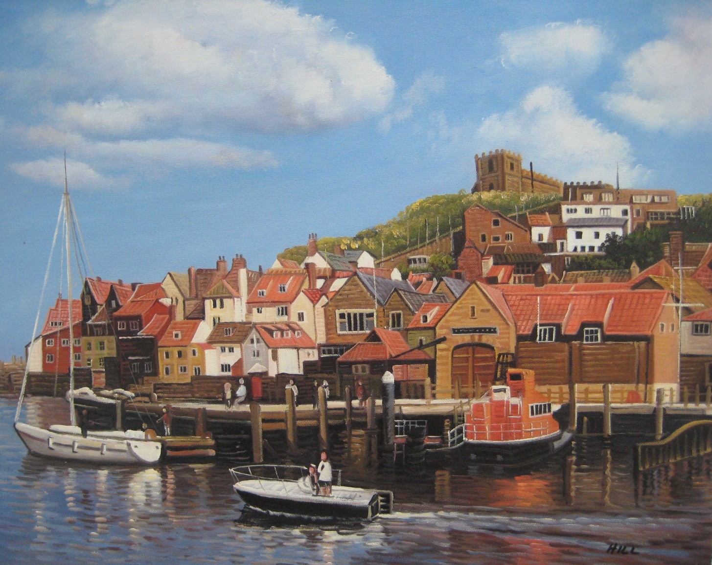 WHITBY Painting NORTH YORKSHIRE OLD TOWN HARBOUR BOATS Original Oil ARTIST HILL eBay