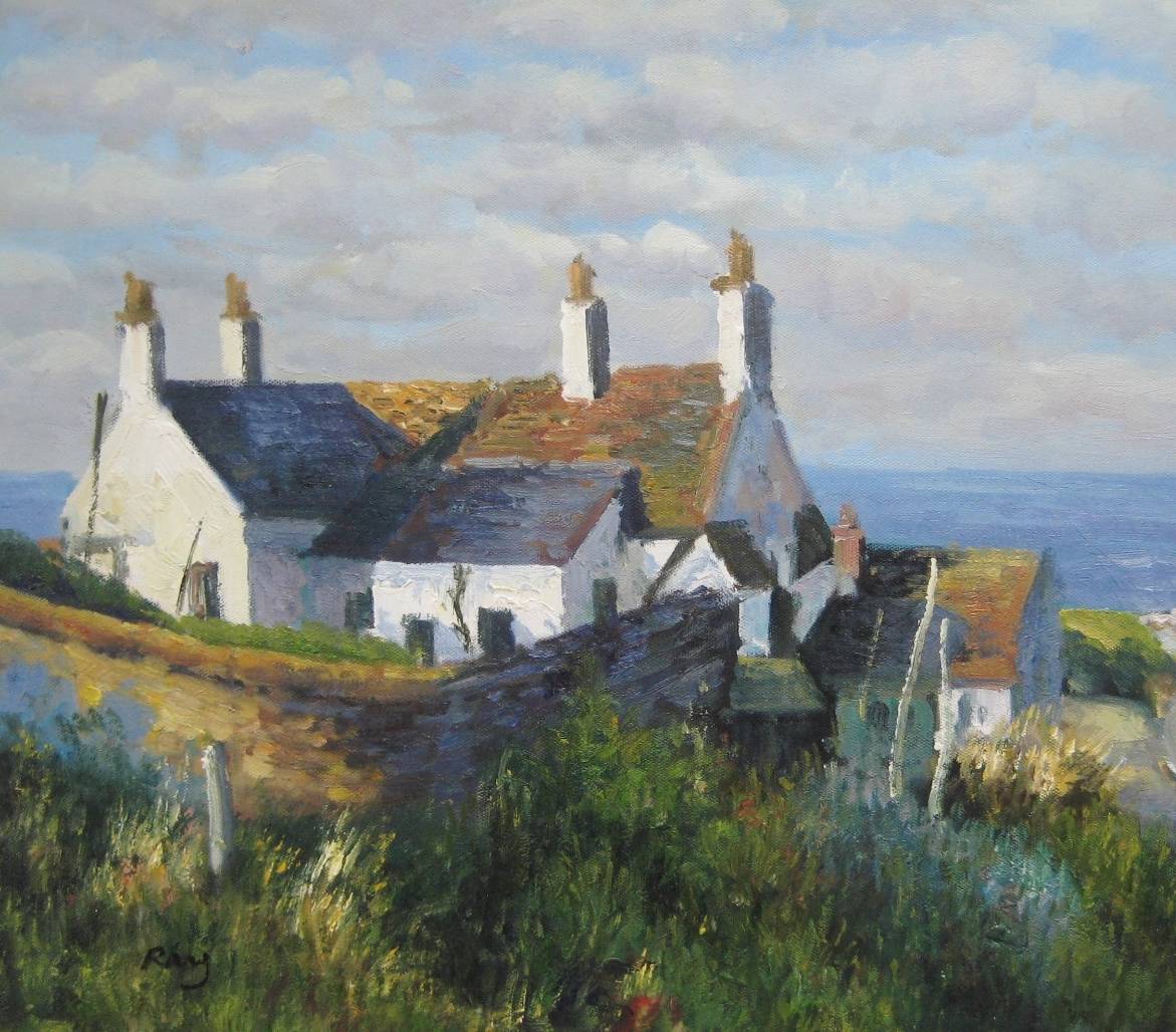Oil Painting IRELAND OLD STONE COTTAGE COAST FARM IRISH Landscape UK