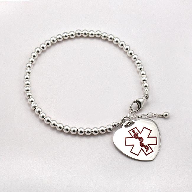 about Sterling Silver Beaded Medical ID Bracelet with Free Engraving ...