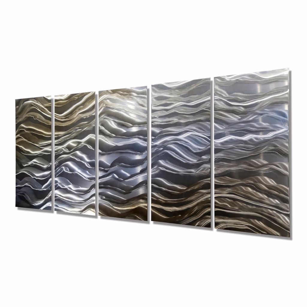 Contemporary Abstract Gold Blue Silver Painted Metal Wall Art Decor by