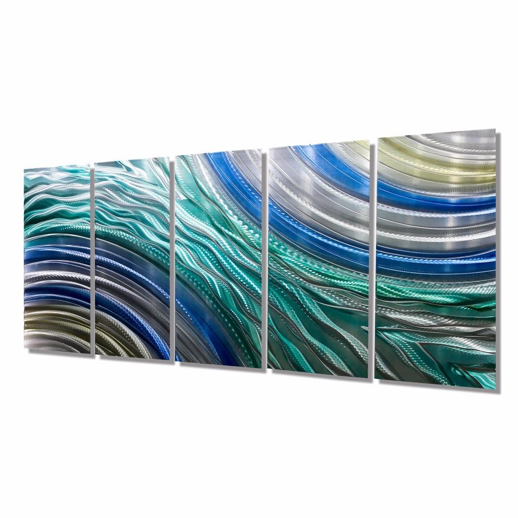 Abstract Silver, Blue & Teal Modern Metal Wall Art Painting Decor by