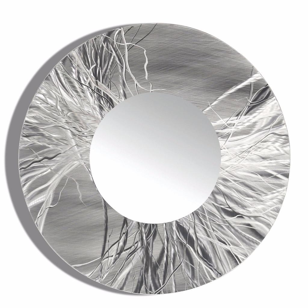 Large Round Silver Contemporary Metal Wall Mirror Art Accent Decor by
