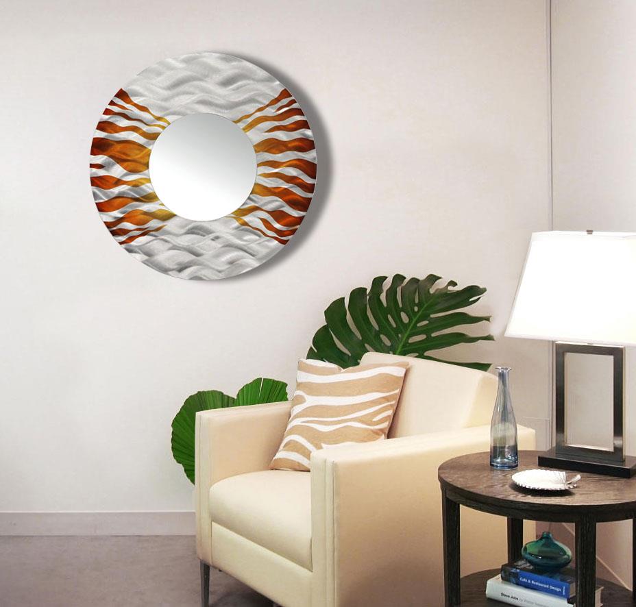 Silver/Copper Contemporary Round Metal Wall Mirror Modern Art Decor by