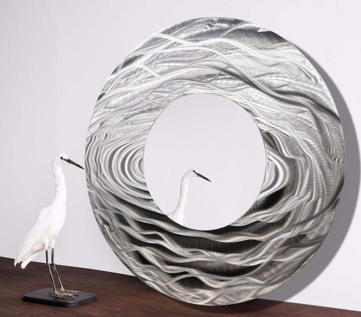 Silver Metal Wall Art Large Round Mirror Home Decor Metallic Accent by