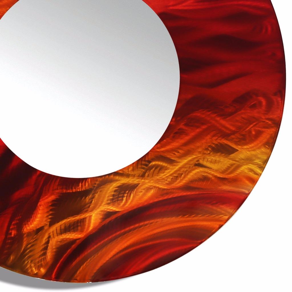 Large Round Red Metal Wall Art Abstract Mirror Accent Home Decor by Jon