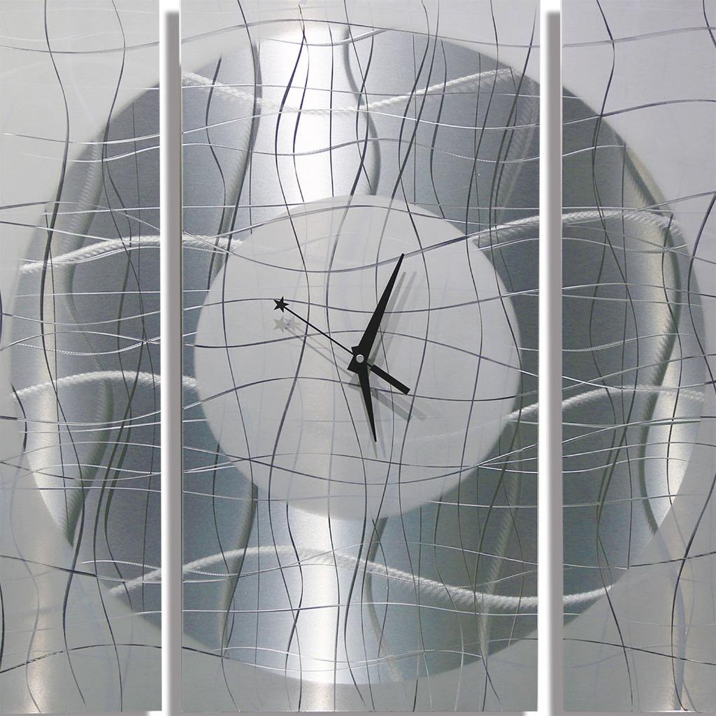 Large Modern White & Silver Metal Abstract Wall Clock Contemporary