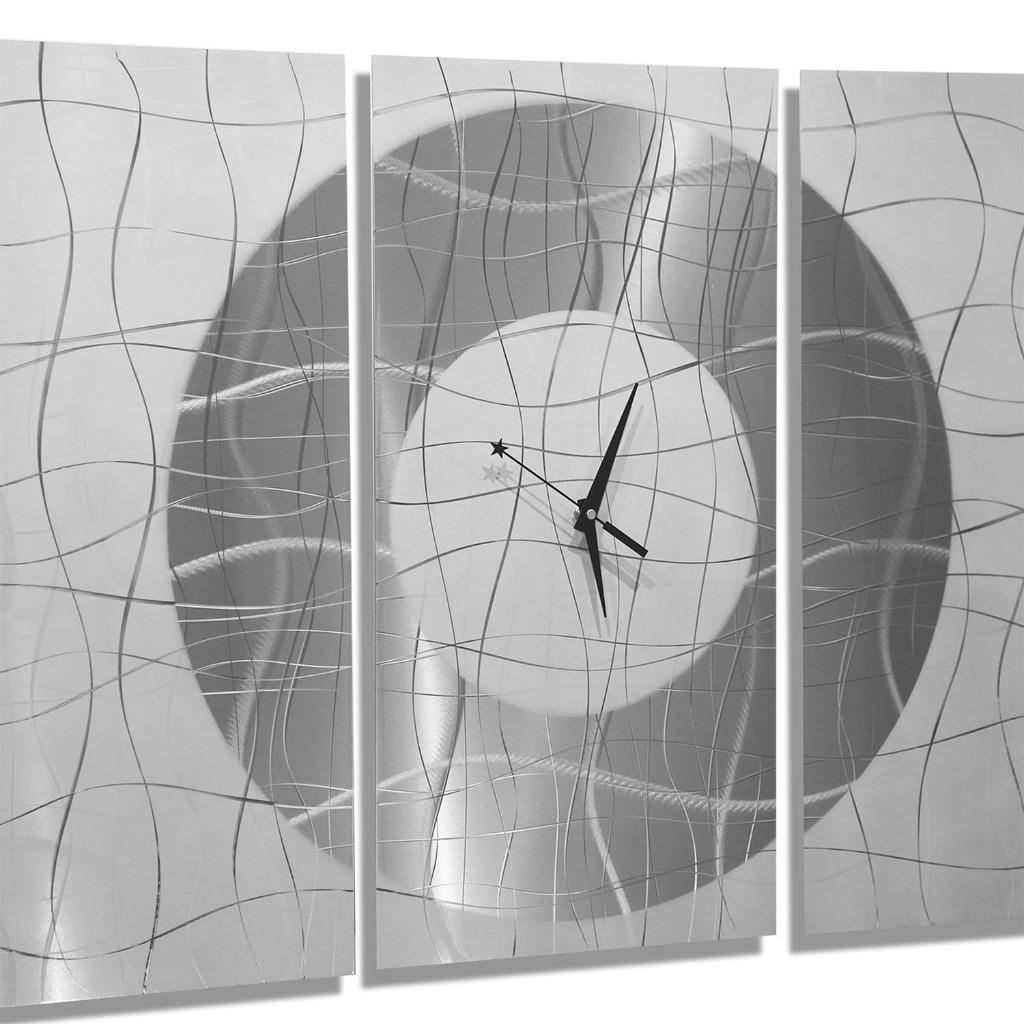 Large Modern White & Silver Metal Abstract Wall Clock Contemporary
