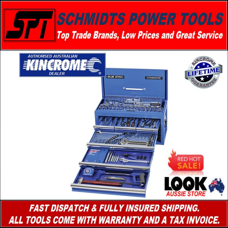 KINCROME 21026 BLUE STEEL TOOL CHEST 158 PCE MECHANICS BOX SET 6 DRAW