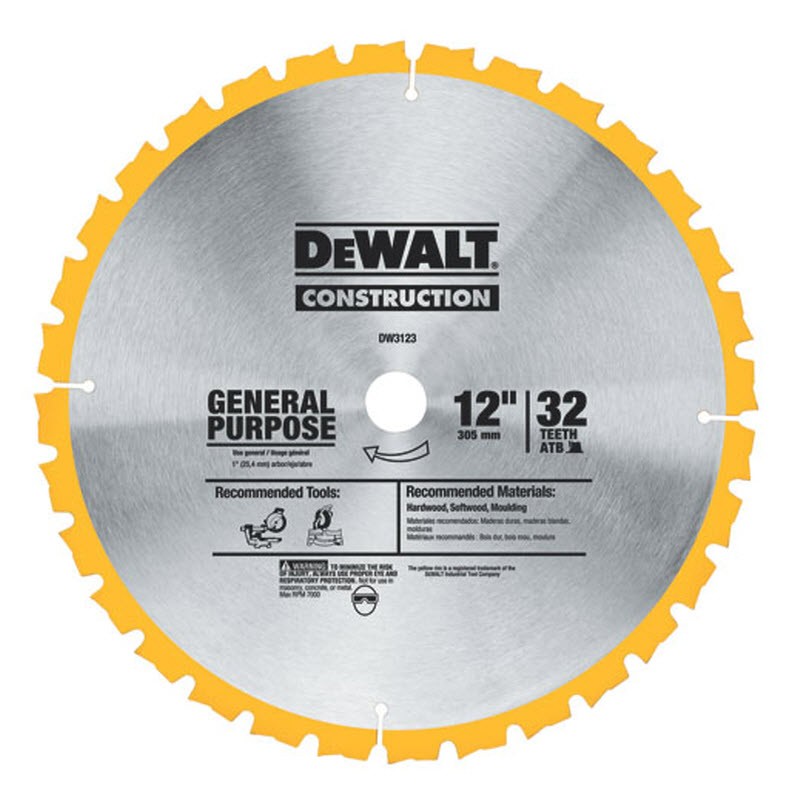 DEWALT DW3123 12" 305mm 32 TOOTH MITRE SAW BLADE / 32T DROP SAW BLADE