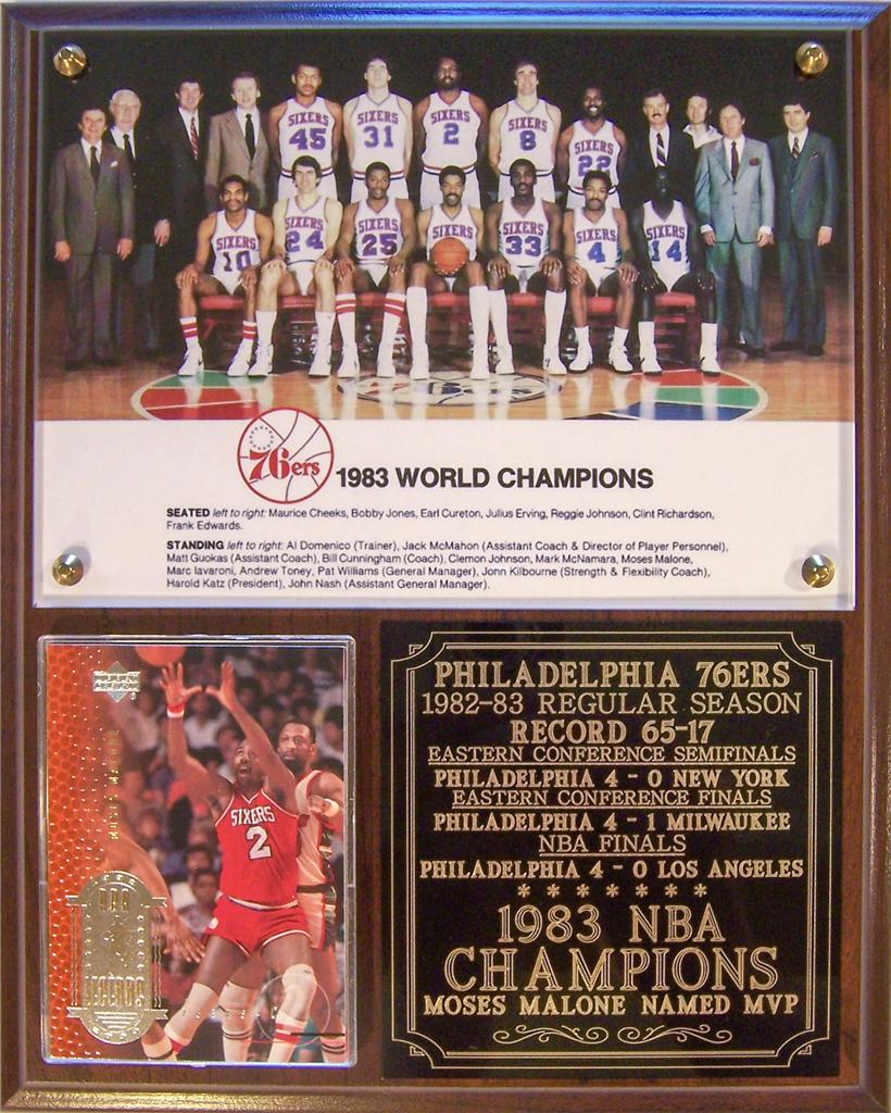 1983 NBA Champions Philadelphia 76ers Photo Card Plaque Moses Malone MVP