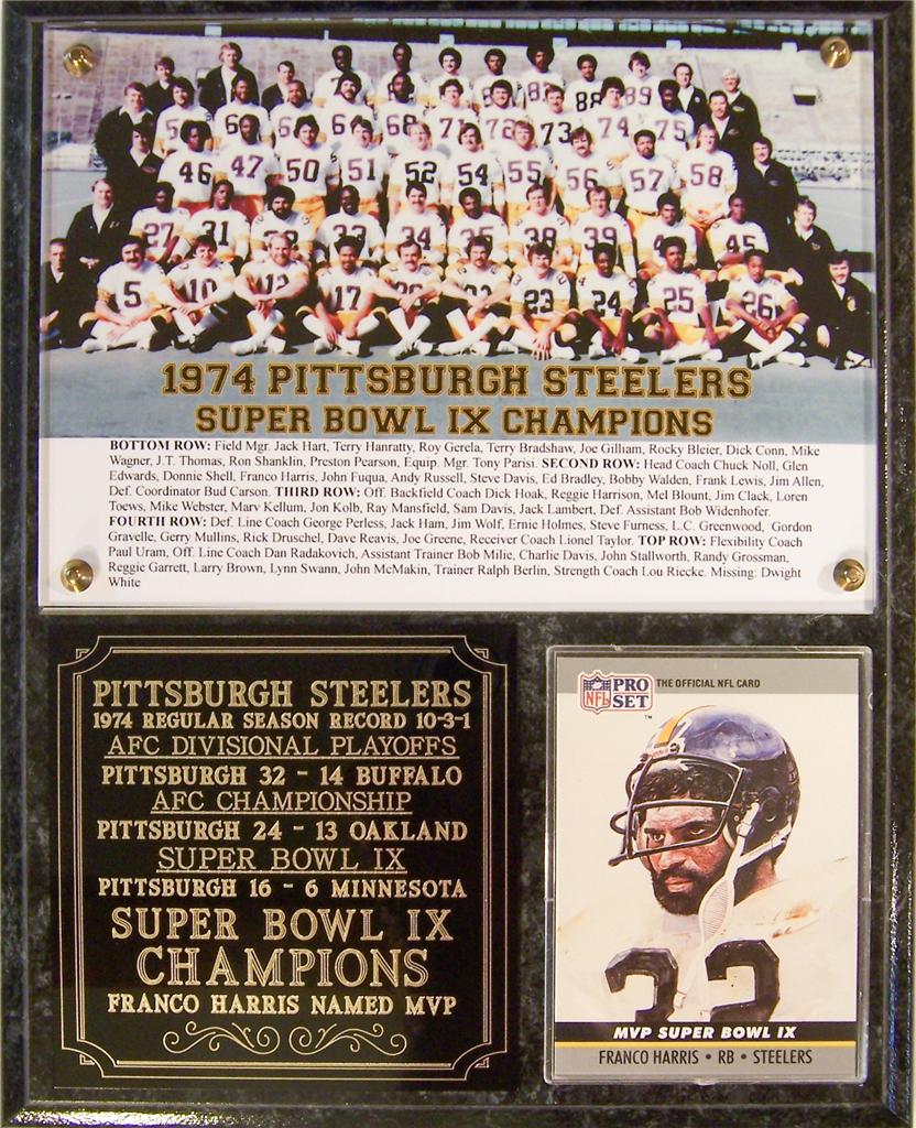1974 Pittsburgh Steelers Super Bowl IX Champions Photo Card Plaque