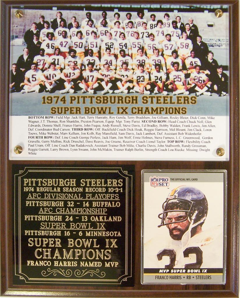 1974 Pittsburgh Steelers Super Bowl IX Champions Photo Card Plaque