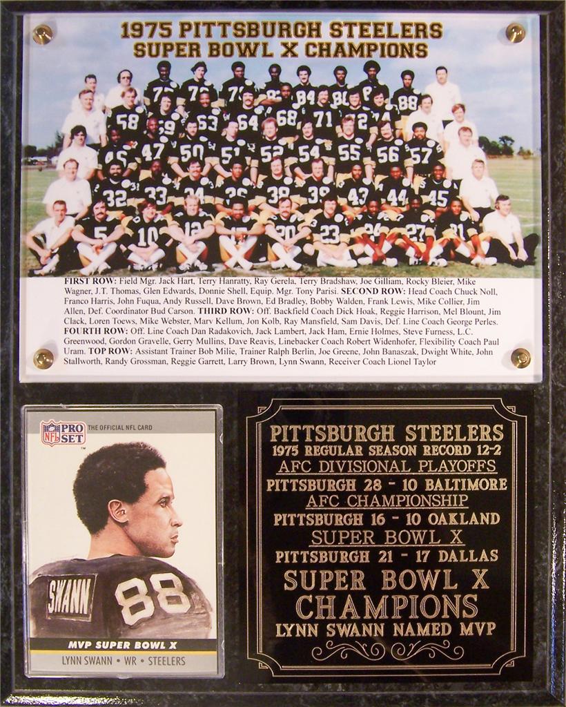 1975 Pittsburgh Steelers Super Bowl X Champions Photo Card Plaque Lynn