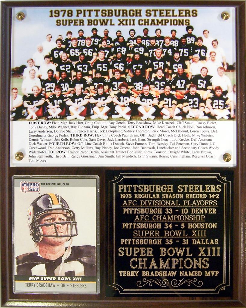 1978 Pittsburgh Steelers Super Bowl XIII Champions Photo Card Plaque T