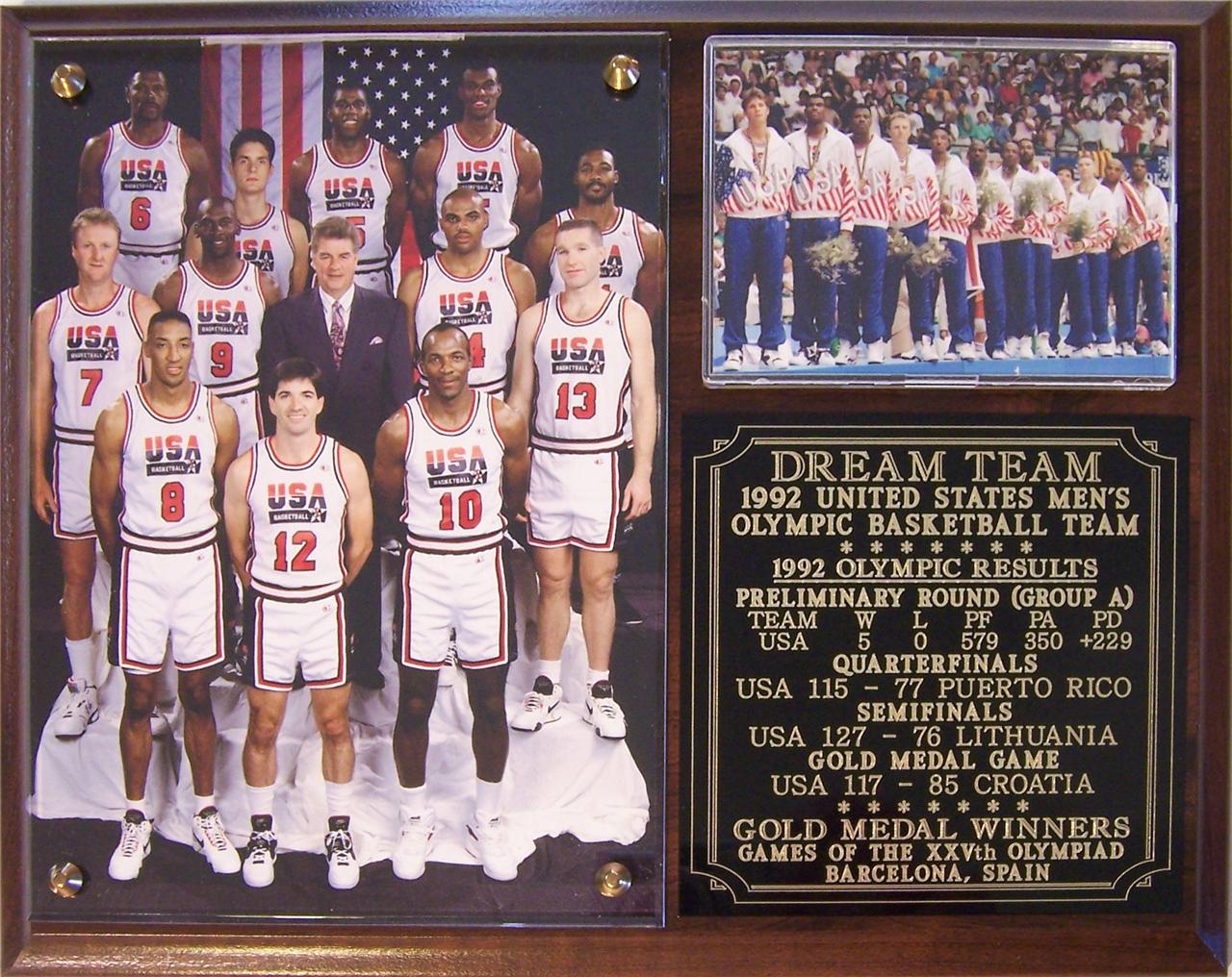 1992 Dream Team Olympic Gold Medal Men's Basketball Team USA Photo Plaque