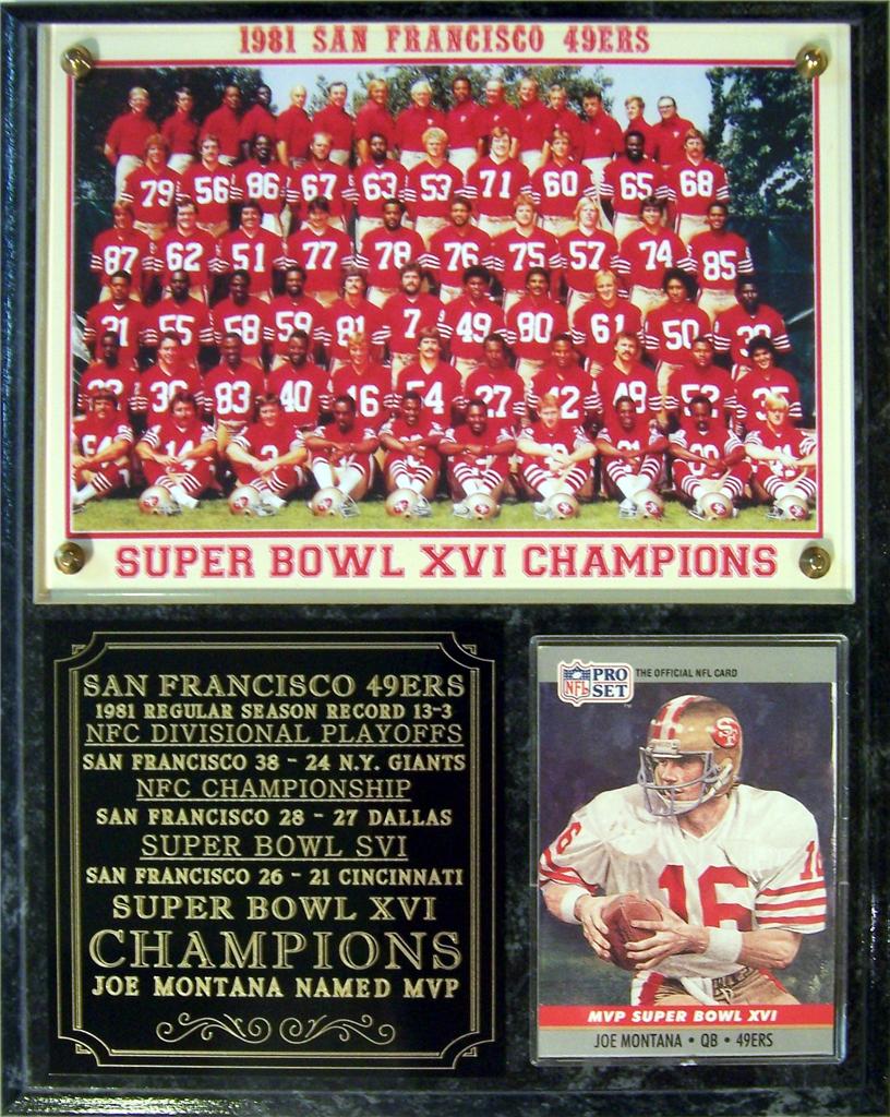 San Francisco 49ers 1981 Super Bowl XVI Champions Photo Card Plaque