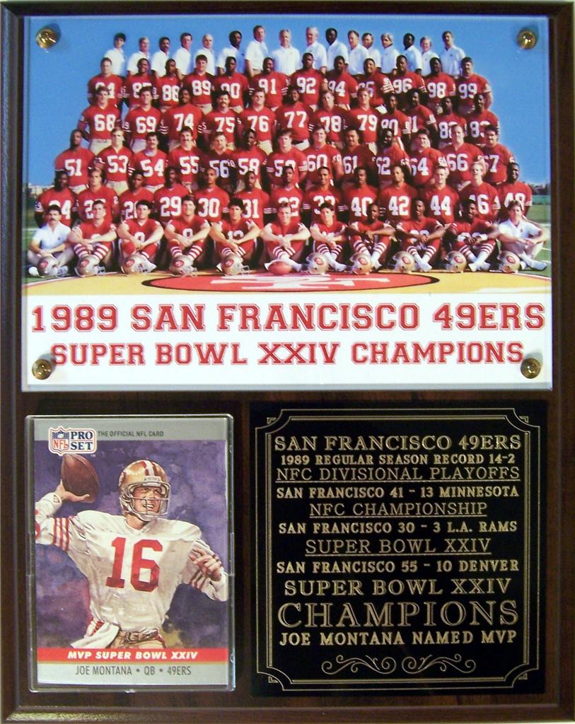 San Francisco 49ers 1989 Super Bowl Xxiv Champions Photo Card Plaque Ebay