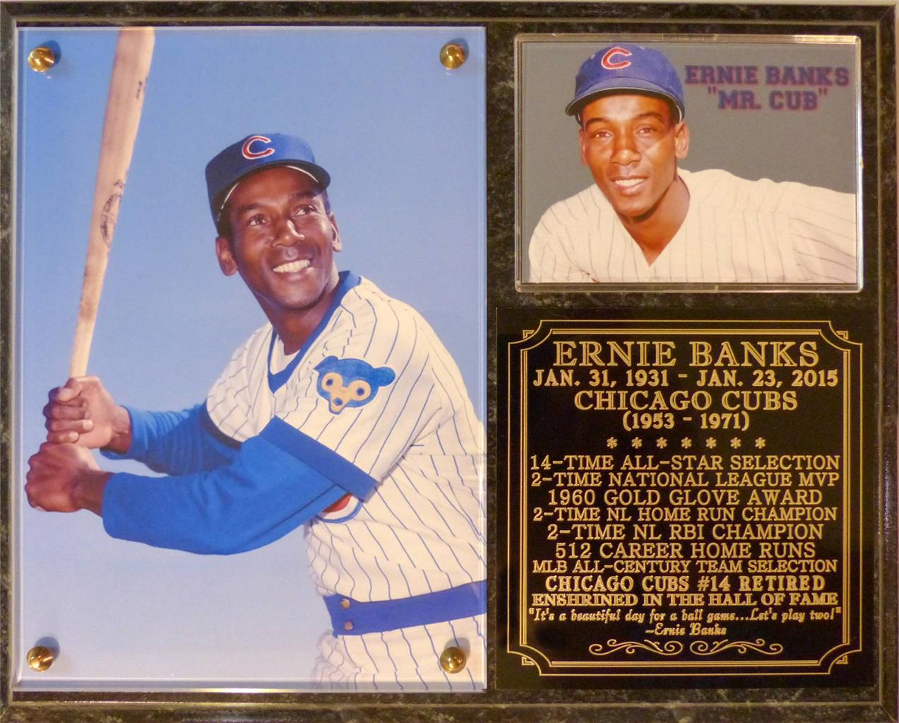 Ernie Banks 14 Mr Cub Hall of Fame Chicago Cubs Photo Card Plaque Let