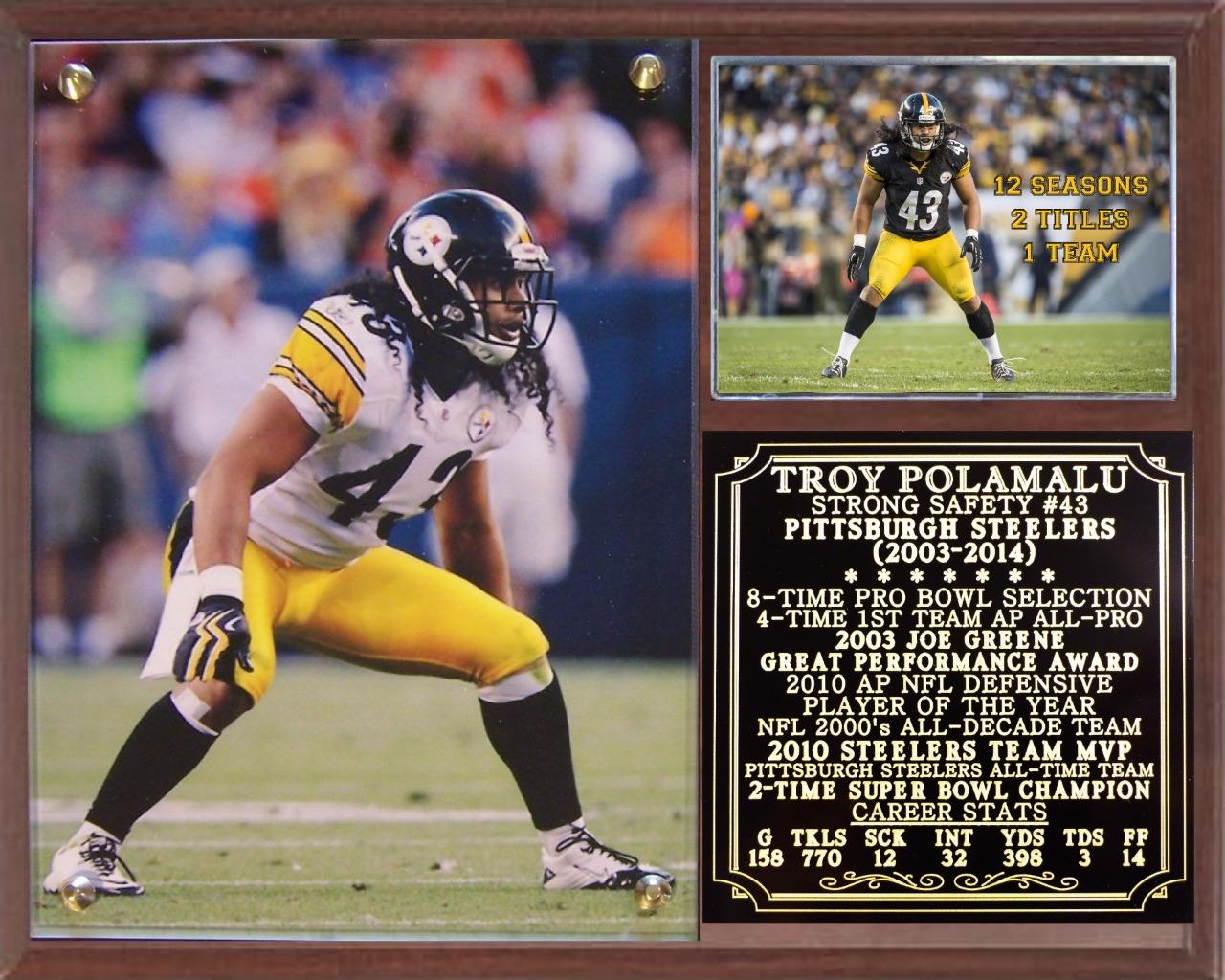 Troy Polamalu 43 Pittsburgh Steelers 200314 Photo Card Plaque SB