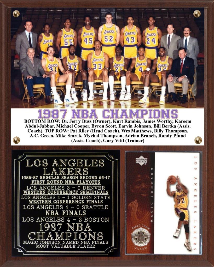 Los Angeles Lakers 1987 NBA Champions Photo Card Plaque Magic Johnson