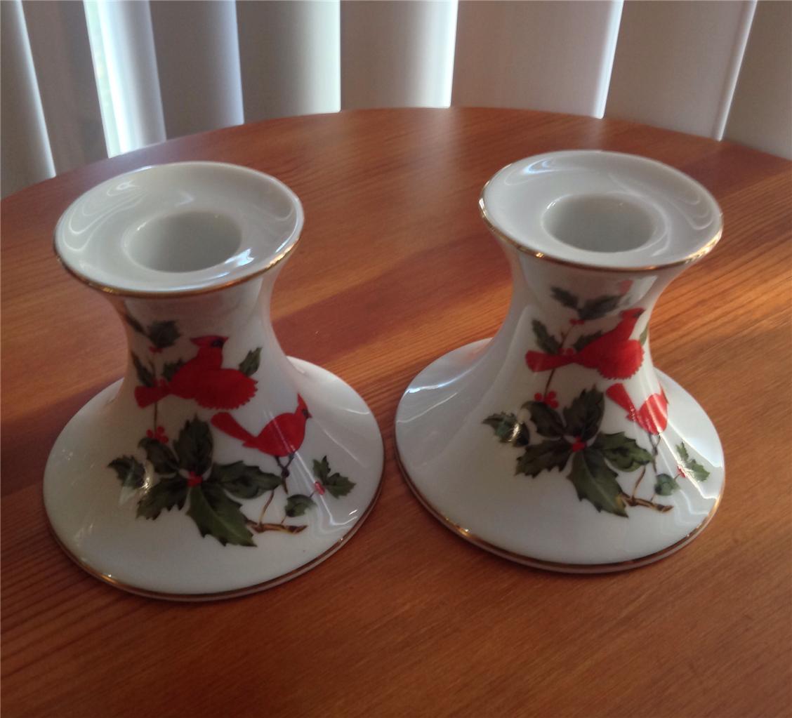 Lefton China RED Cardinal Christmas Candle Holders SET 1984 Mint eBay