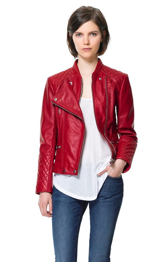 ZARA RED GENUINE LAMBSKIN LEATHER QUILTED BIKER JACKET SIZE S SMALL eBay