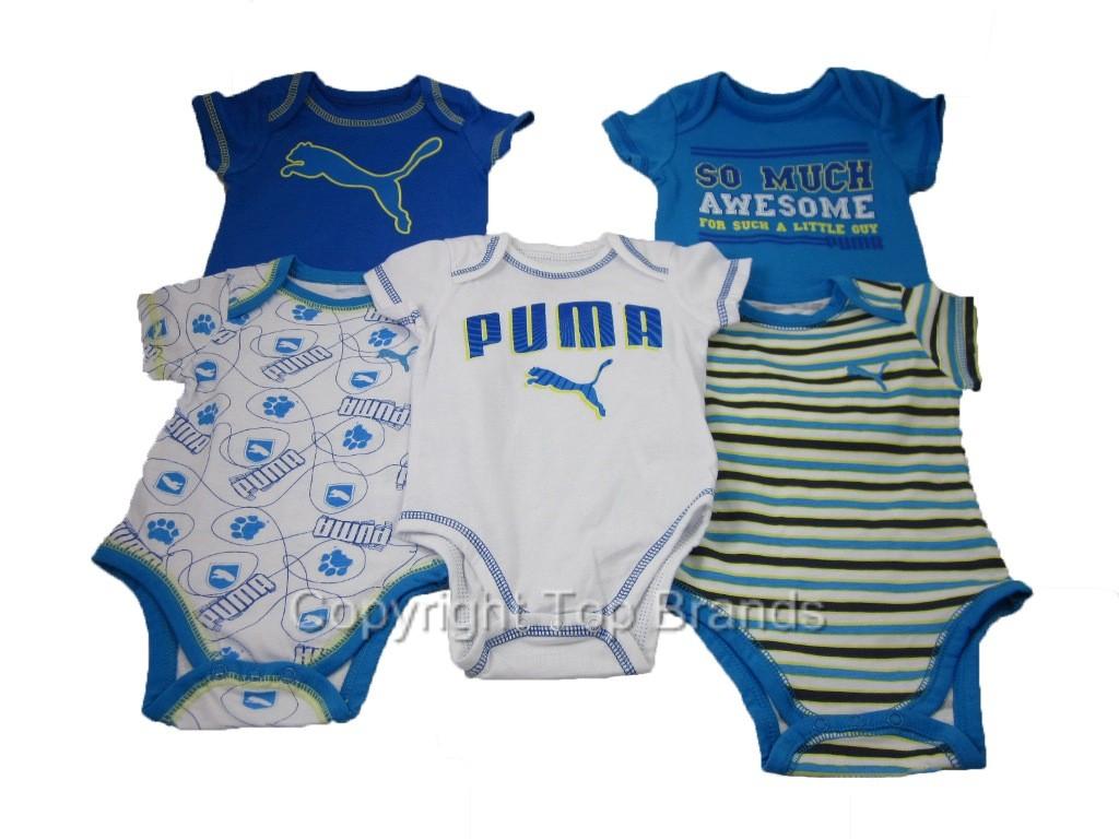5 Piece Puma Infant Bodysuits Baby Boy Clothes Romper Blue White 0