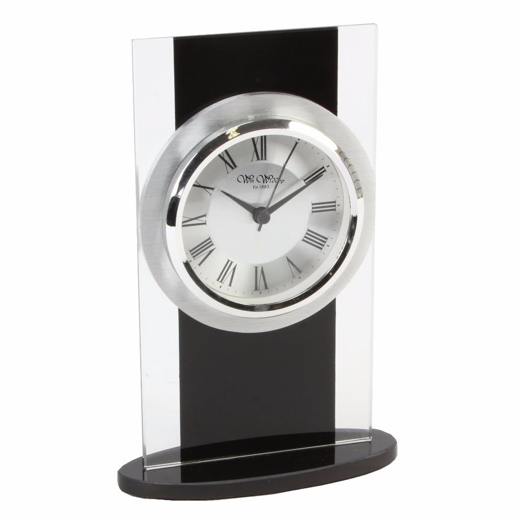 Glass and black modern mantle clock W2703