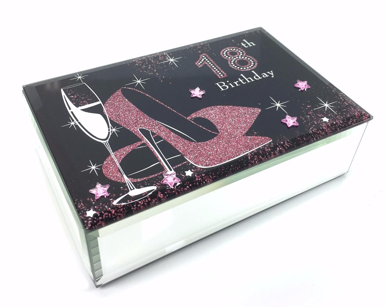 18th Birthday Gift Glass Trinket Box With Glitter Design SP902 eBay