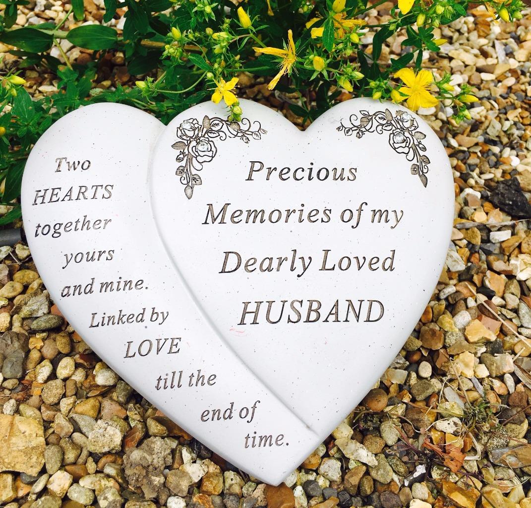 Husband Double Heart memorial Grave or Garden Plaque tribute DF16848G