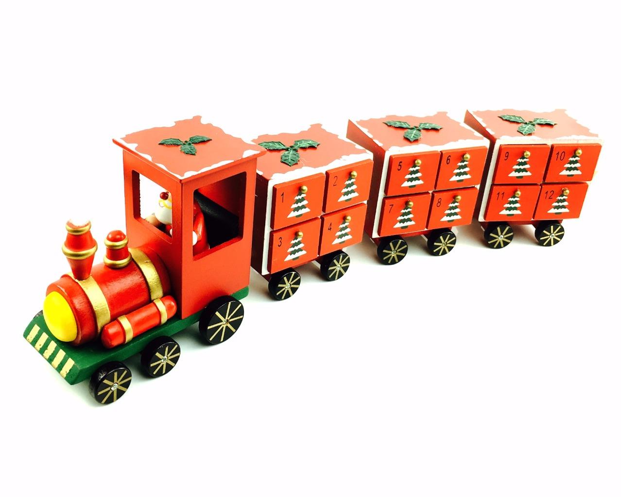 Christmas Advent Calendar Wooden Santa Train with Drawers ZF248