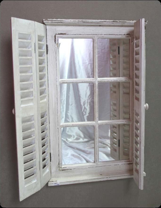 NEW French Wood Window Mirror With Shutters Shabby eBay