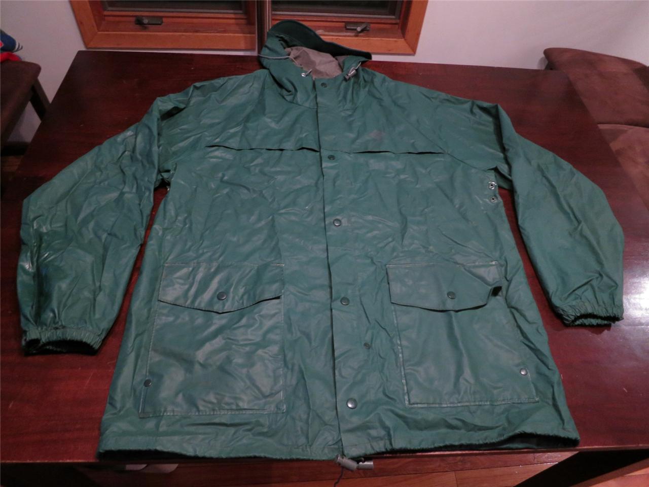 Vtg Columbia Mens PVC & Nylon Green Fall Hooded Rain Jacket Windbreaker