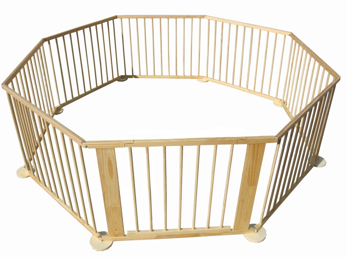New Baby Kids Natural Wooden Playpen With Safety Gate