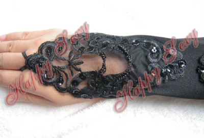 Bridal Gloves Fingerless on G302b Sexy Black Satin Fingerless Beads Wedding Gloves   Ebay