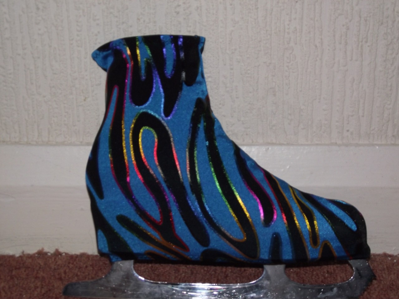 Ice Roller Skate Boot Covers Lycra patterned Turquoise Multi Zebra Foil