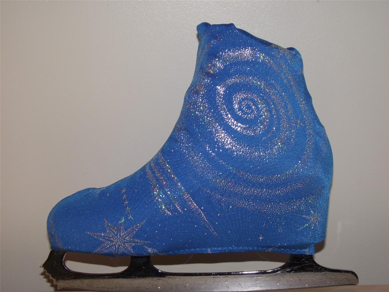 Ice Roller Skate Boot Covers Lycra Sparkly Universe pattern blue or