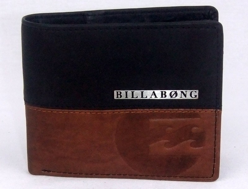 BILLABONG Mens Leather Tri Fold Surf Wallet 2in1 Brown Black Tan