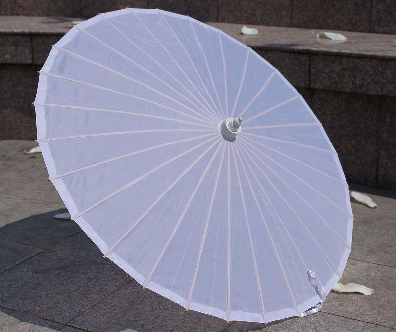 White Plain Fabric Bamboo Parasol/Umbrella Great For Wedding Party