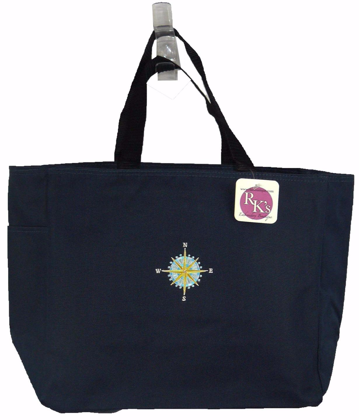Compass Rose Nautical Sailing Cruise Vacation Custom Embroidered Tote