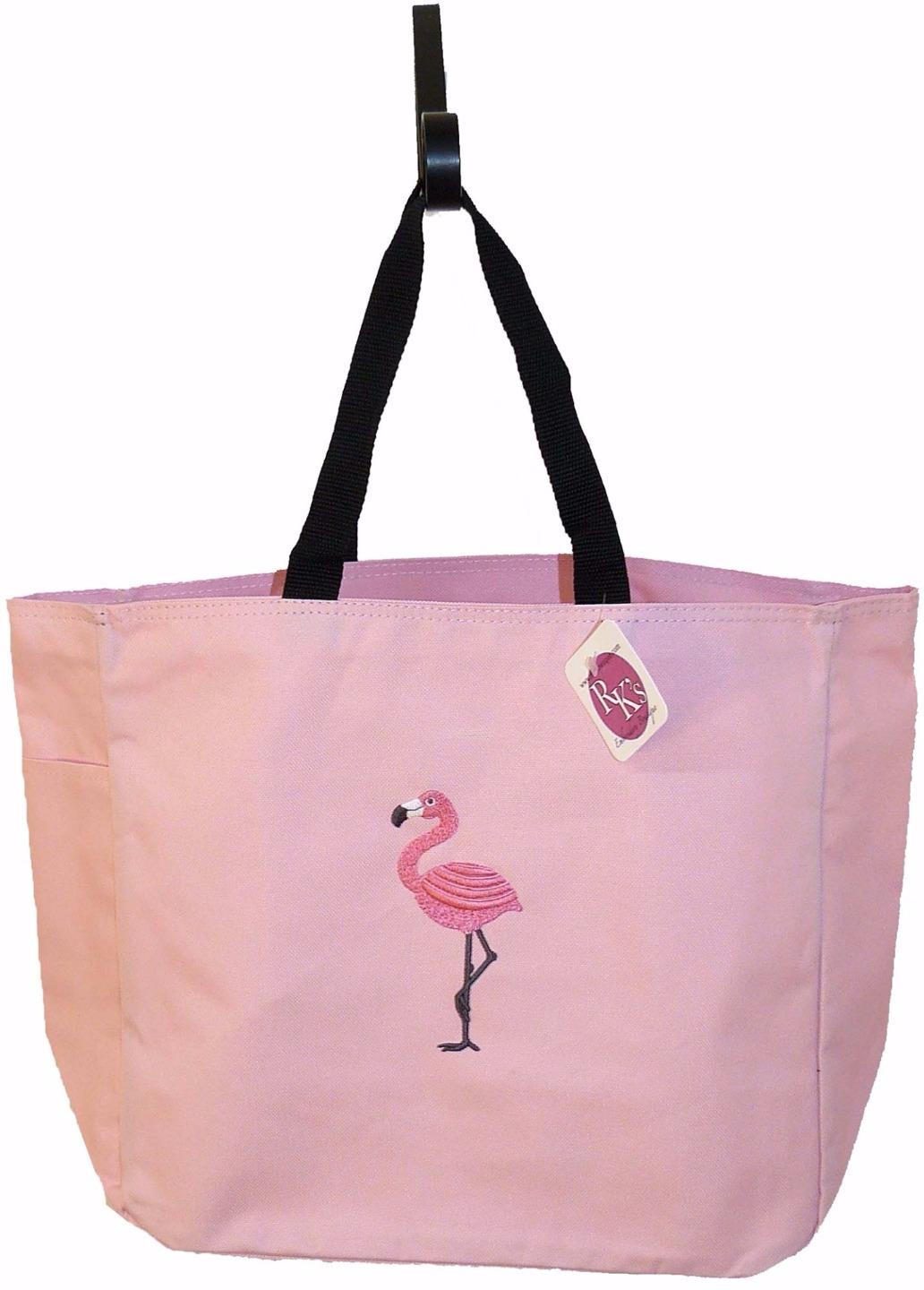 Flamingo Tropical Bird Vacation Beach Bag Custom Embroidered Essential Tote