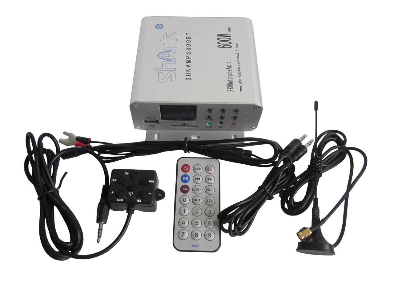 shark 600w fm Bluetooth motorcycle marine amplifier w antenna, 2