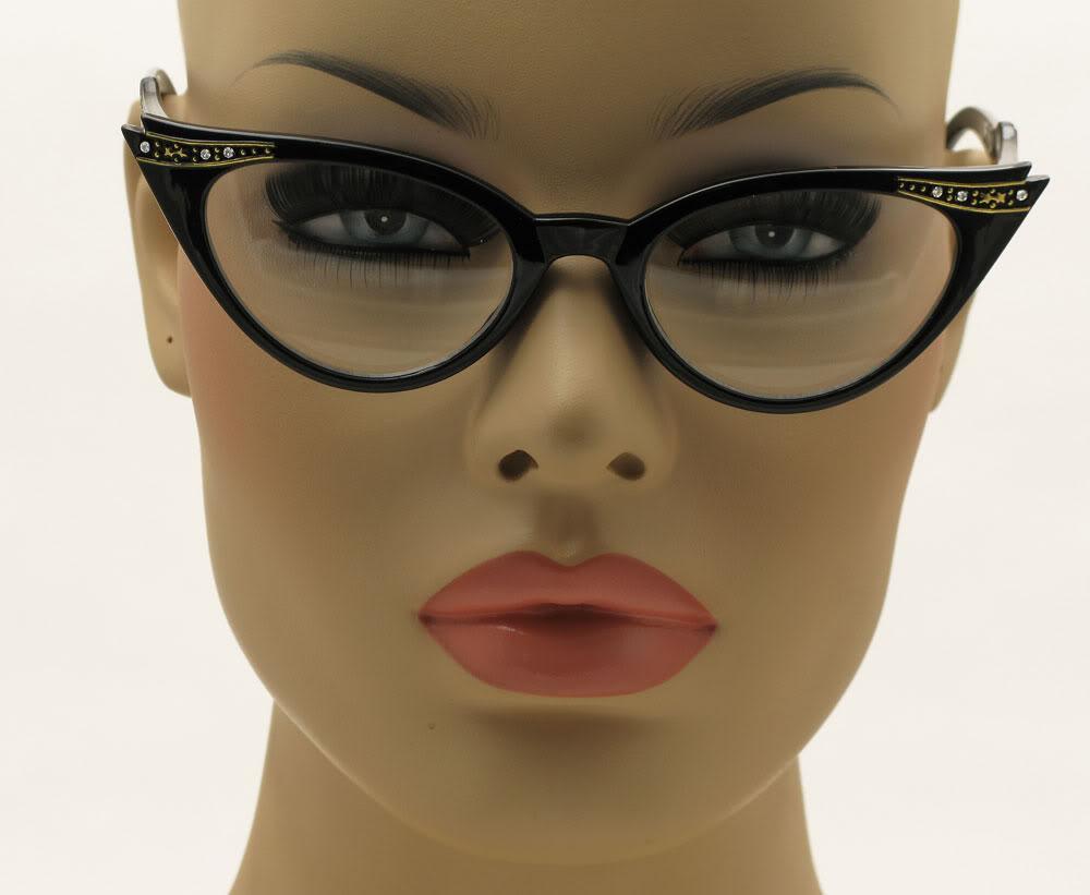50 S Style Black Frame Vintage Clear Cat Eye Retro Glasses Crystals