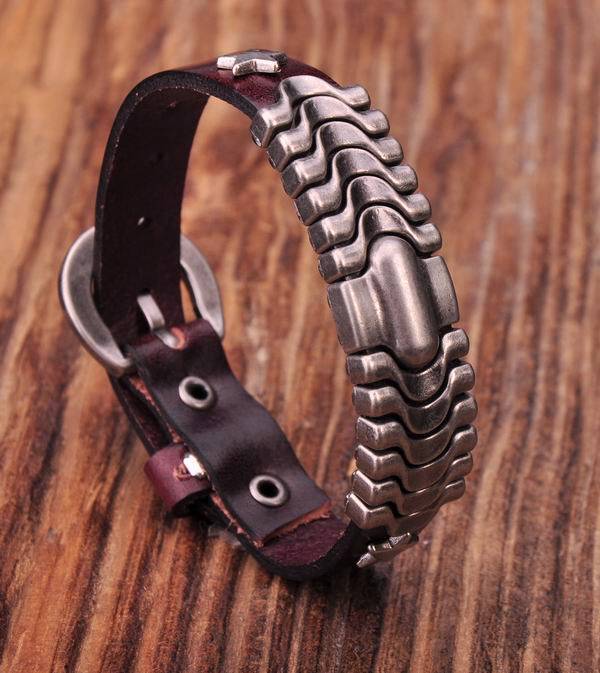 Cool Biker Star Special Metal Genuine Leather Cuff Wristband Bracelet Brown S463 eBay