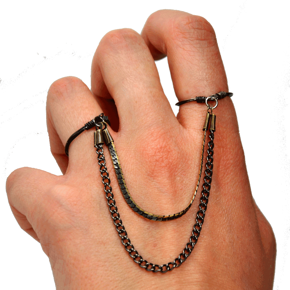 Gunmetal DOUBLE RING, Armour, Vintage Chain, Handmade