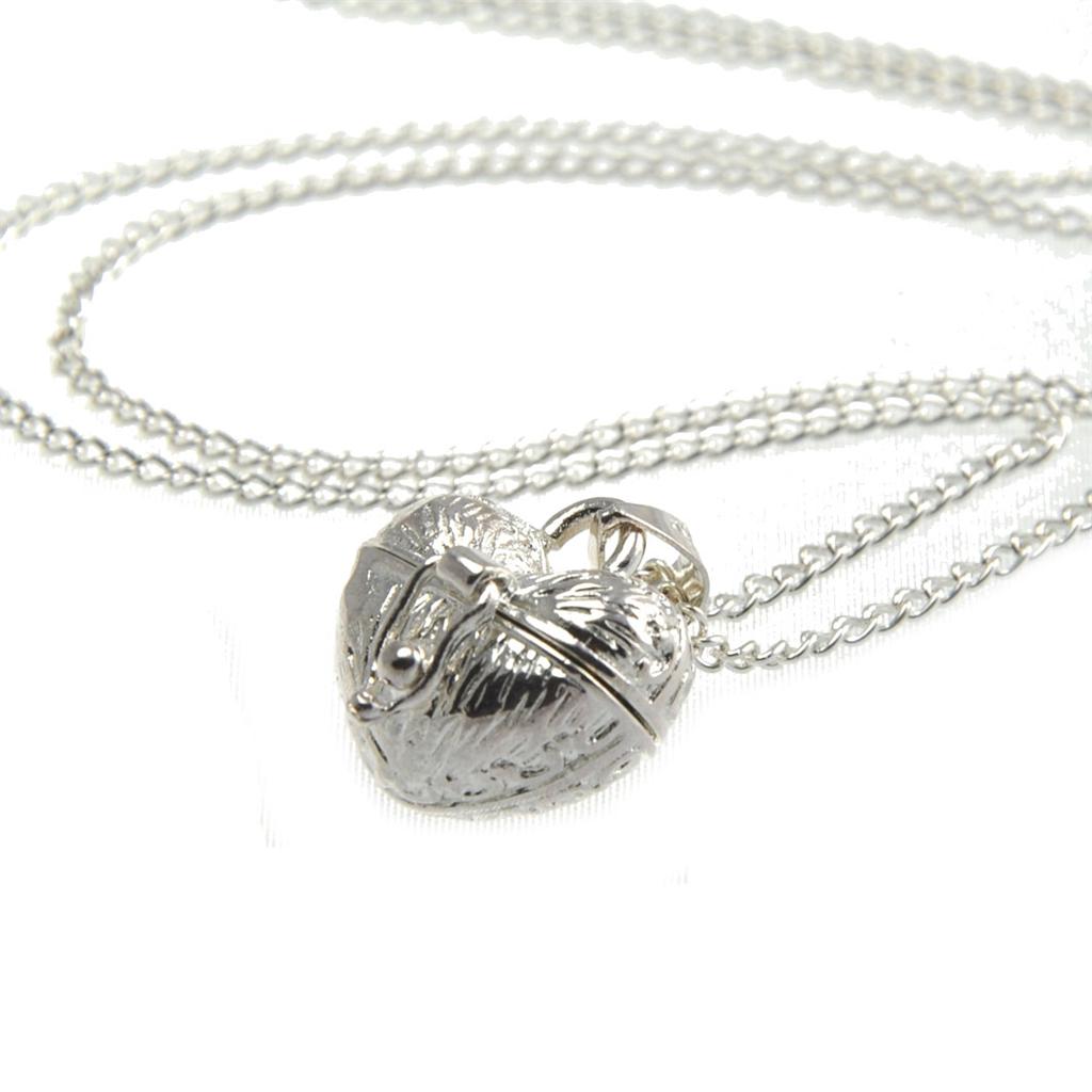 Silver Heart Pill Box/Locket Long Pretty Charm Necklace eBay