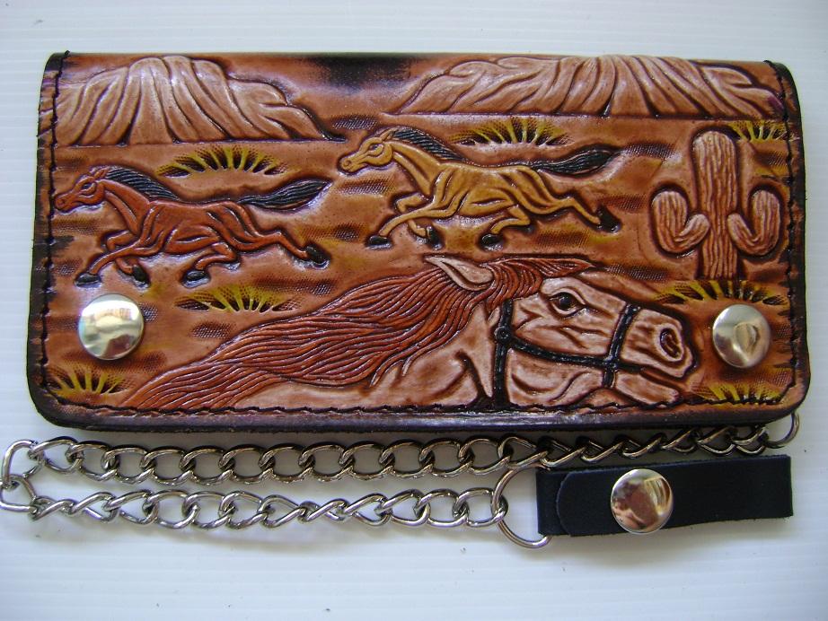 Brown Genuine Leather Men's Western Rodeo Chain Wallet