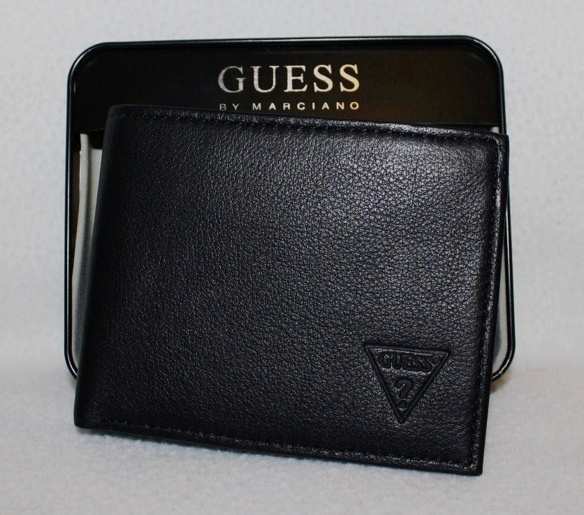 NEW GUESS Men's Genuine Leather ID/Pass Wallet BLACK eBay