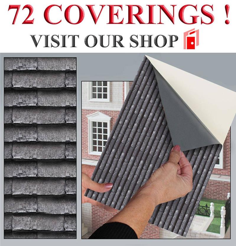DOLLS HOUSE WALLPAPER No 56 Roof Tile Grey Slate 112 SELF STICK VINYL