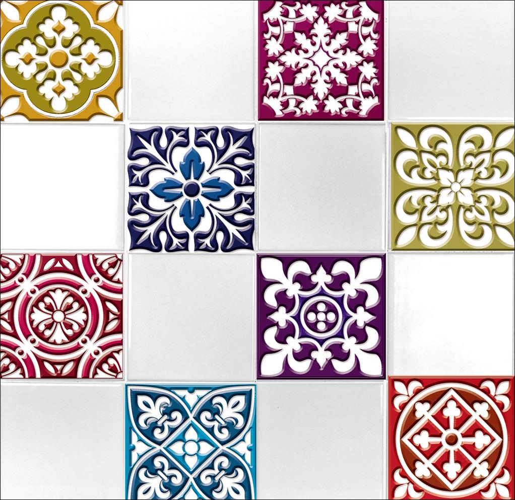 9 Tile Transfer Stickers 4" x 4" MOROCCANO for Kitchen & Bathroom tiles